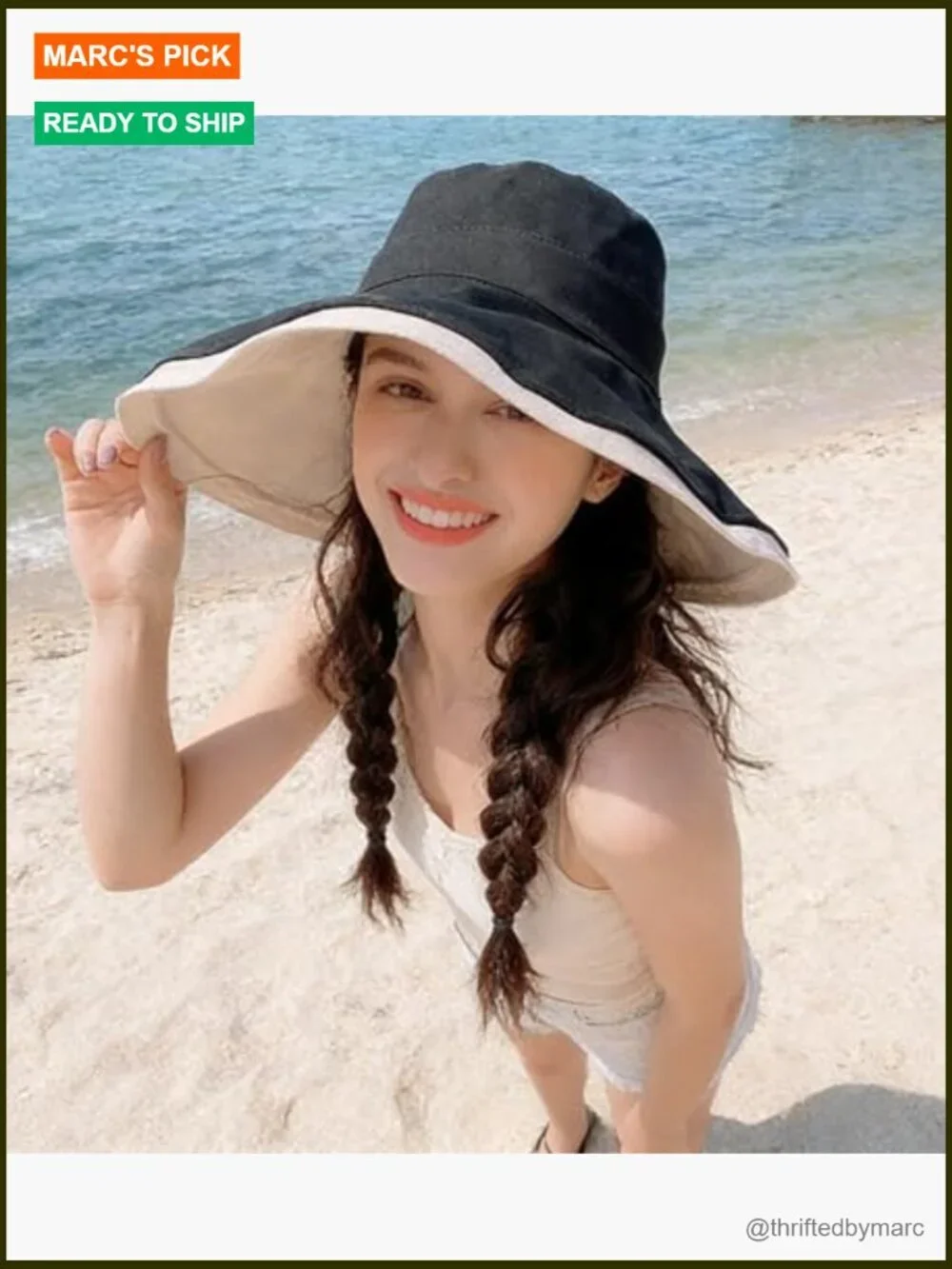 Women's Reversible Wide Brim Sun Hat, UPF 50+ Cotton Bucket Hat for Beach